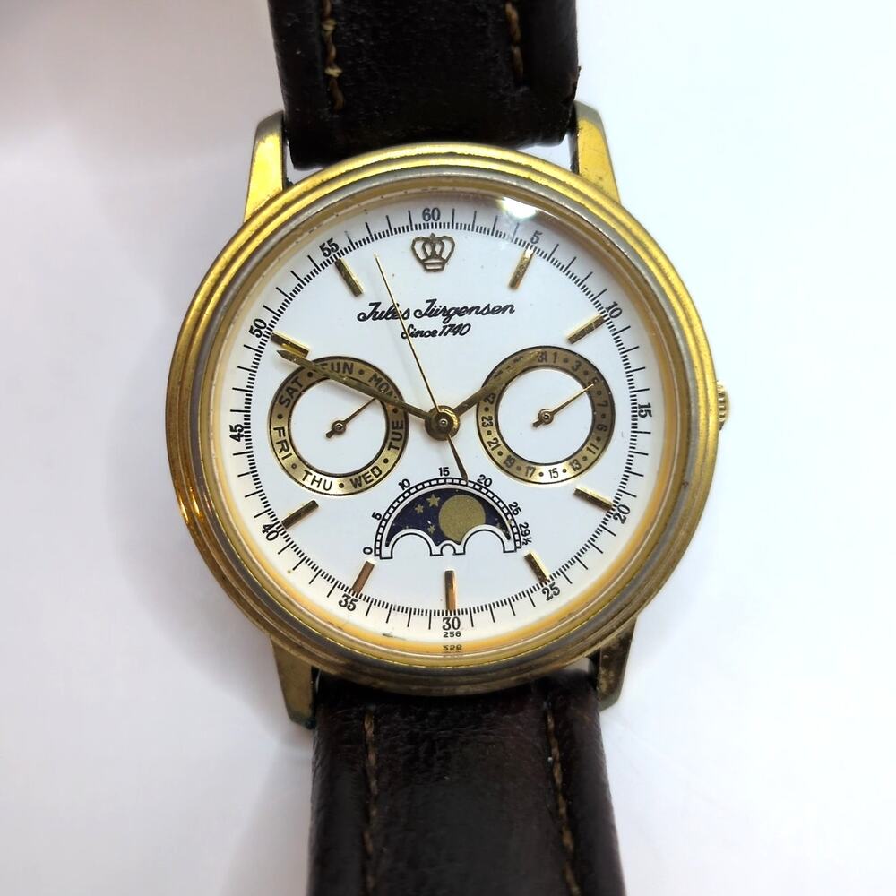 Vintage Jules Jurgensen Moonphase Triple Date Quartz Wristwatch  *Needs Battery